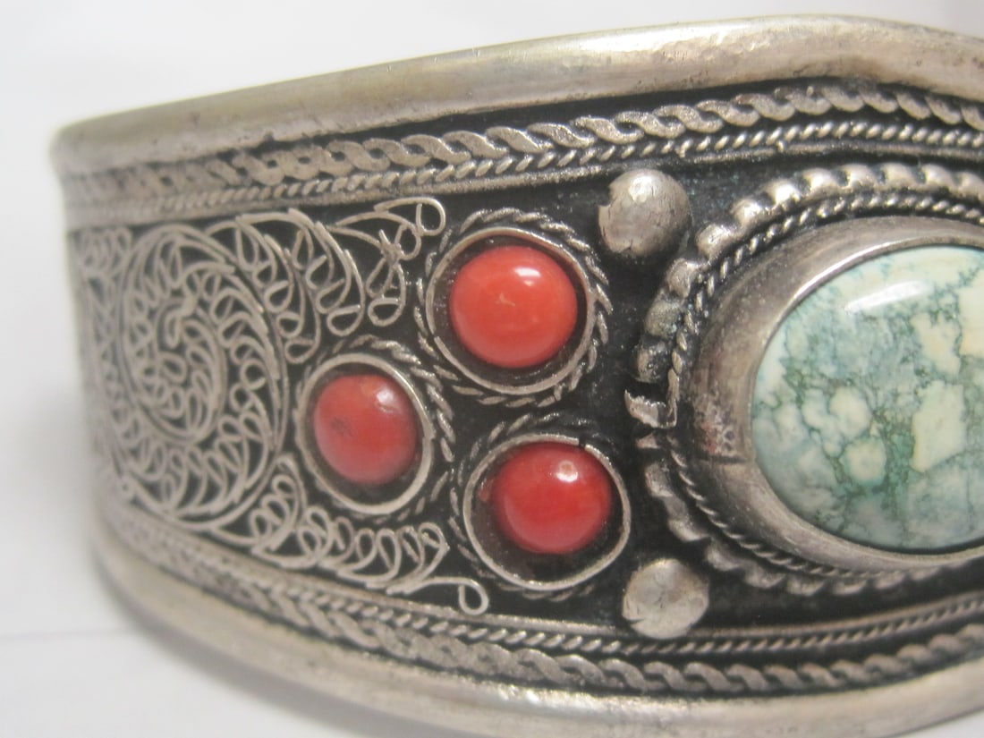Turquoise & Coral Cuff Bracelet - 3
