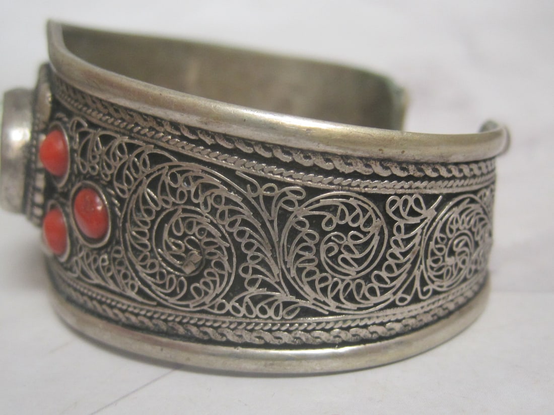Turquoise & Coral Cuff Bracelet - 6