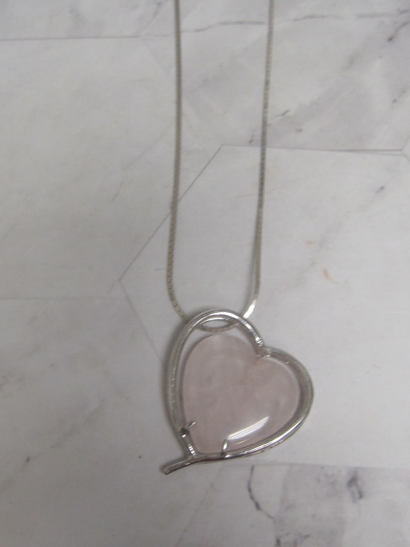 Sterling Silver Rose Quartz Heart Pendant on 20" Sterling Silver Chain: Weighs 15.1 grams
