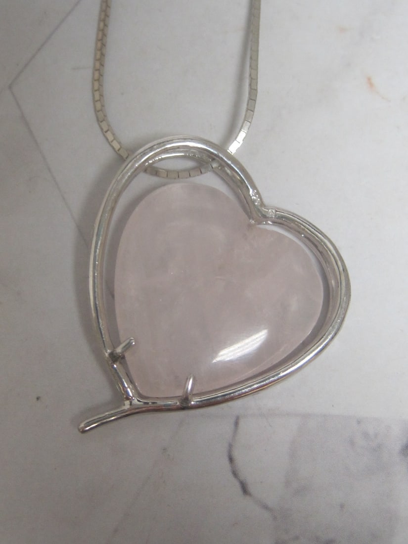 Sterling Silver Rose Quartz Heart Pendant on 20" Sterling Silver Chain - 2