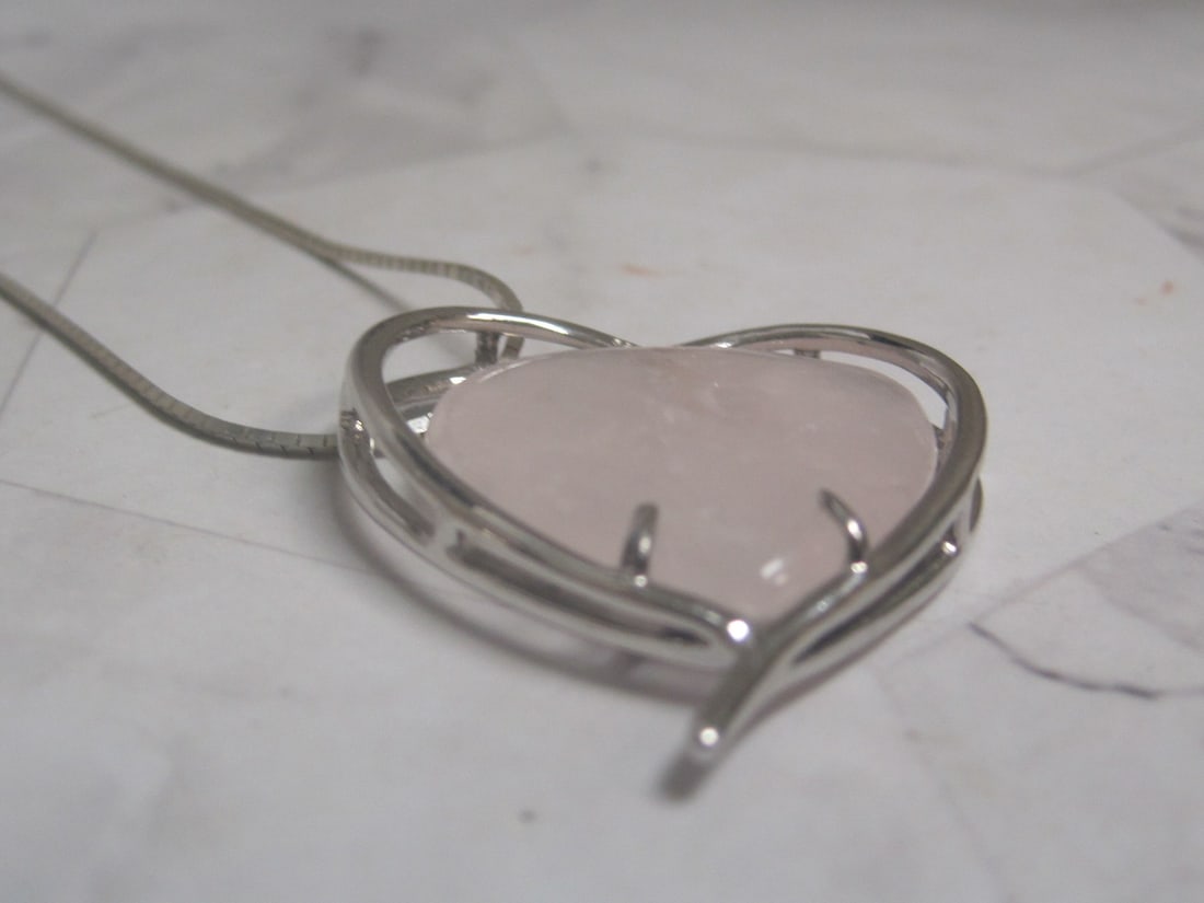 Sterling Silver Rose Quartz Heart Pendant on 20" Sterling Silver Chain - 3