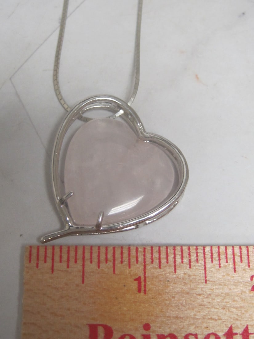Sterling Silver Rose Quartz Heart Pendant on 20" Sterling Silver Chain - 5