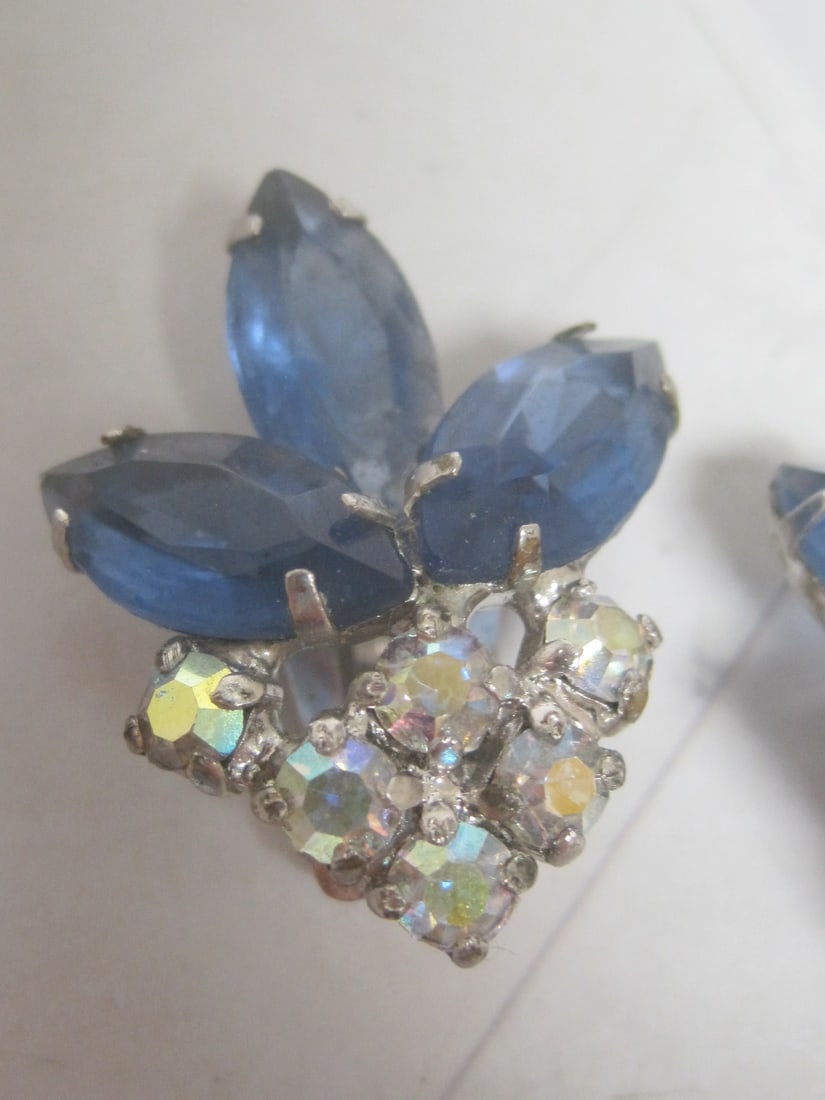 Vintage Rhinestone Clip Earrings - 2
