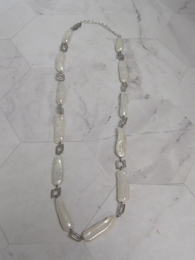 16" Sterling Silver Baroque Pearl Necklace: .