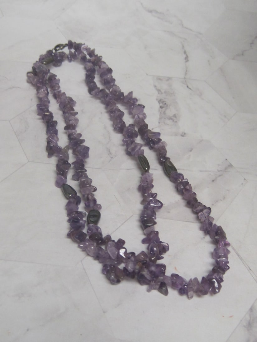 36" Genuine Amethyst Necklace with Sterling Silver Clasp: .