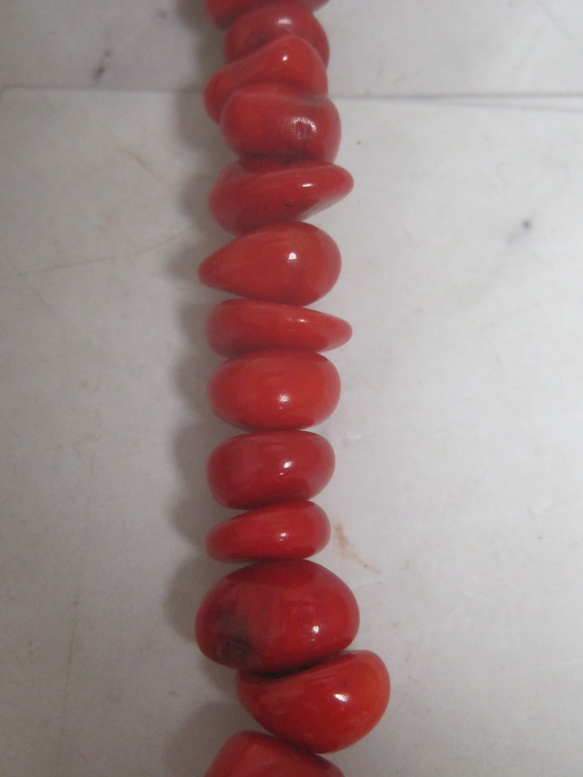 18" Red Coral Nugget Necklace with Sterling Silver Clasp - 2
