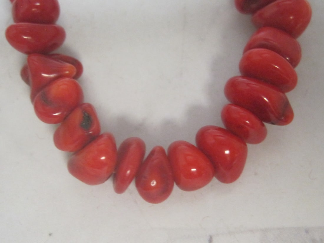 18" Red Coral Nugget Necklace with Sterling Silver Clasp - 3