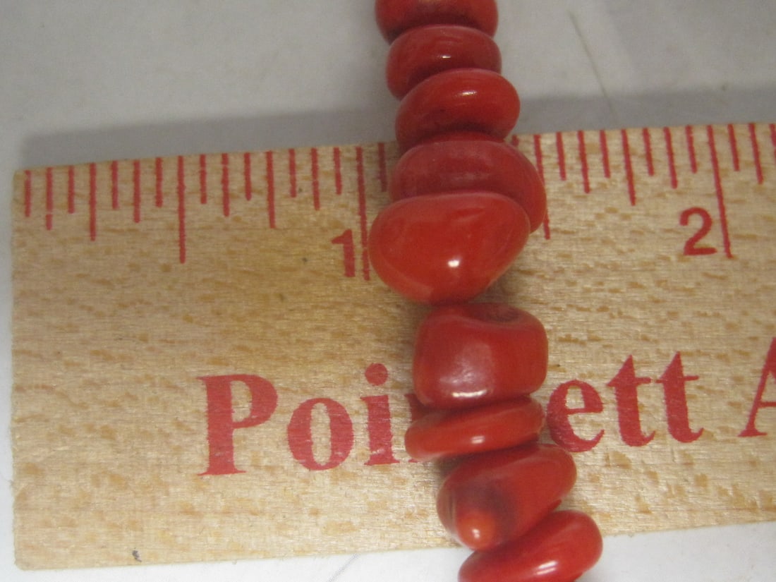 18" Red Coral Nugget Necklace with Sterling Silver Clasp - 5