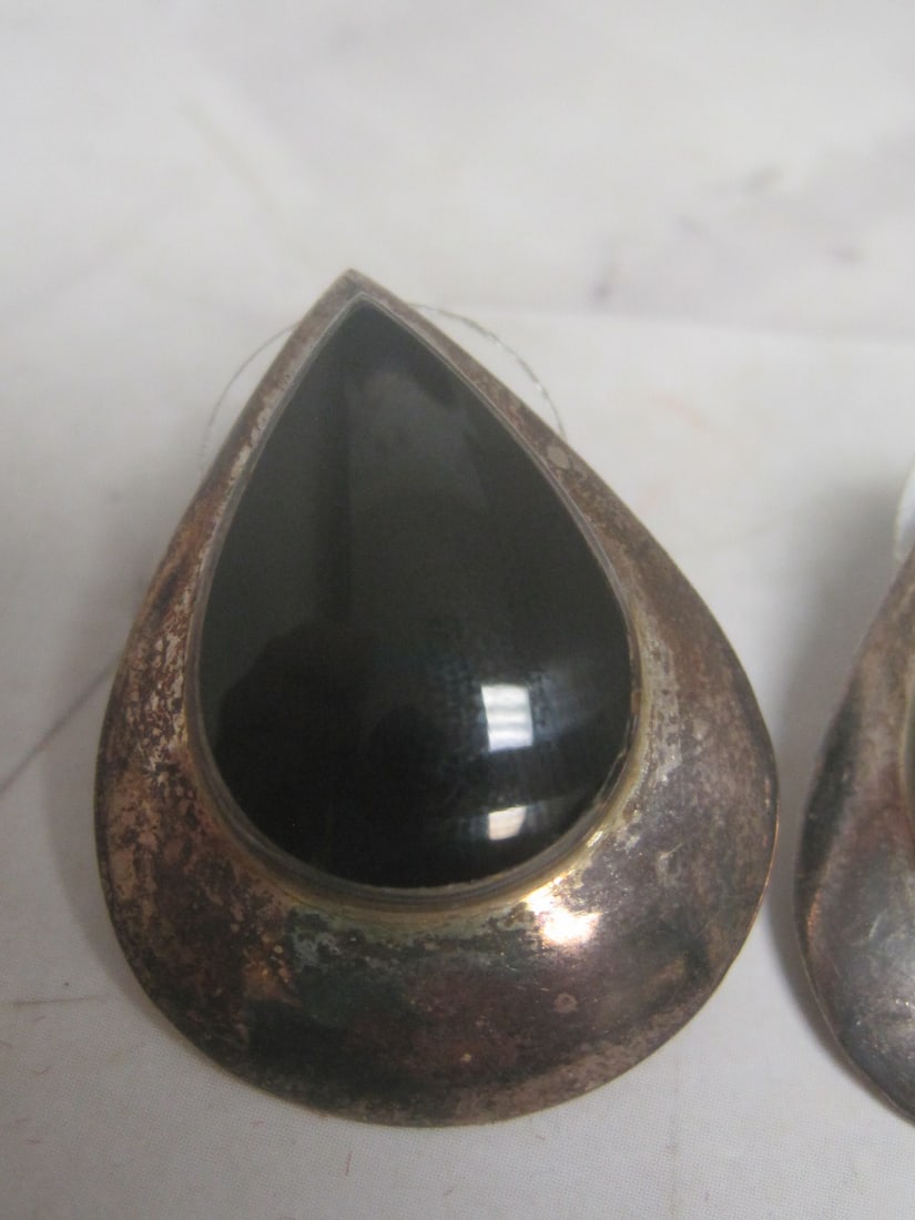 Sterling Silver Onyx Pierced Earrings - 2