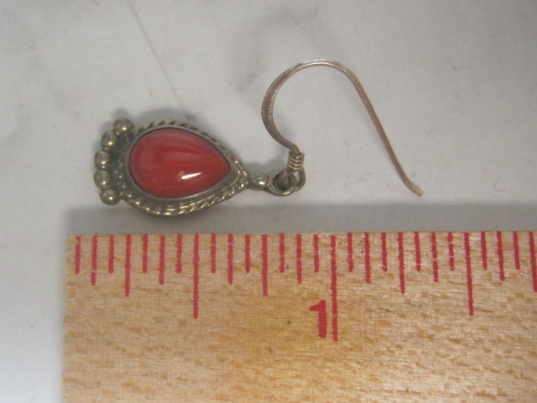 Sterling Silver Navajo Style Coral Earrings - 4