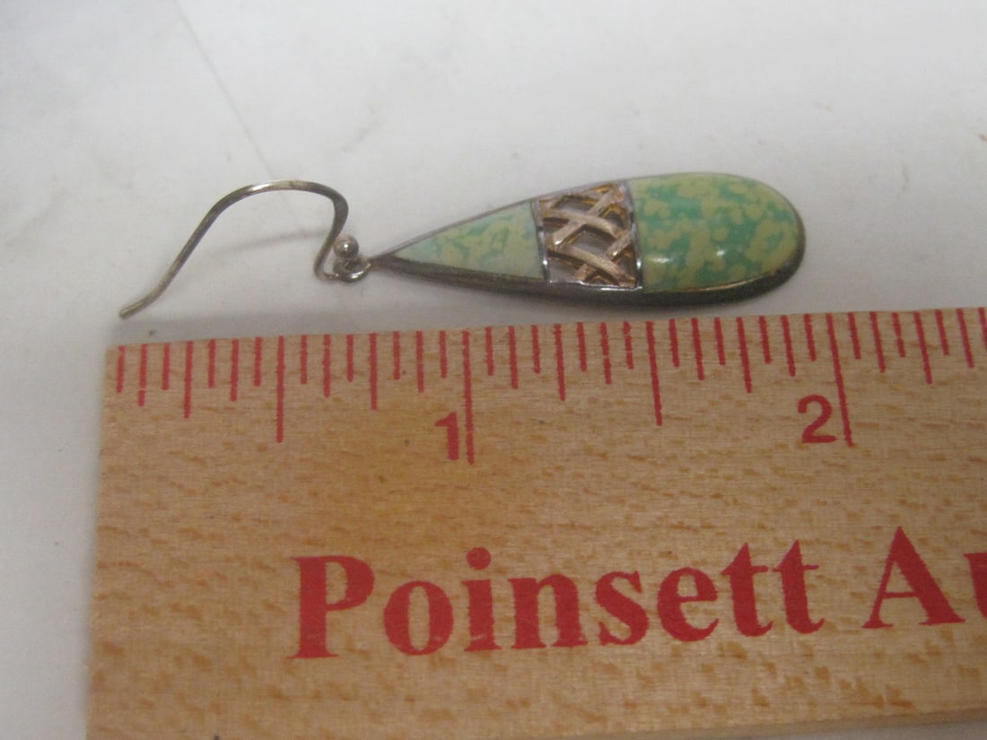 Sterling Silver Southwestern Style Dangle Earrings with Green Speckled Stones - 4