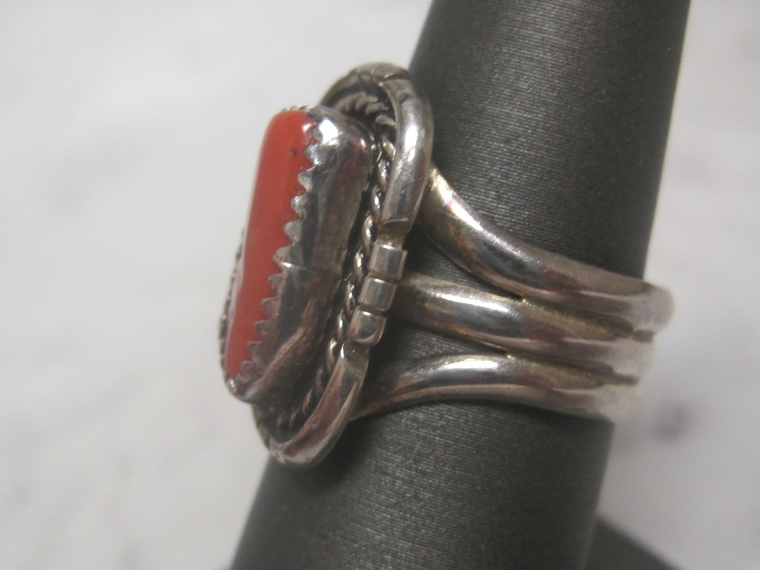 Sterling Silver Navajo Style Coral Ring - 2