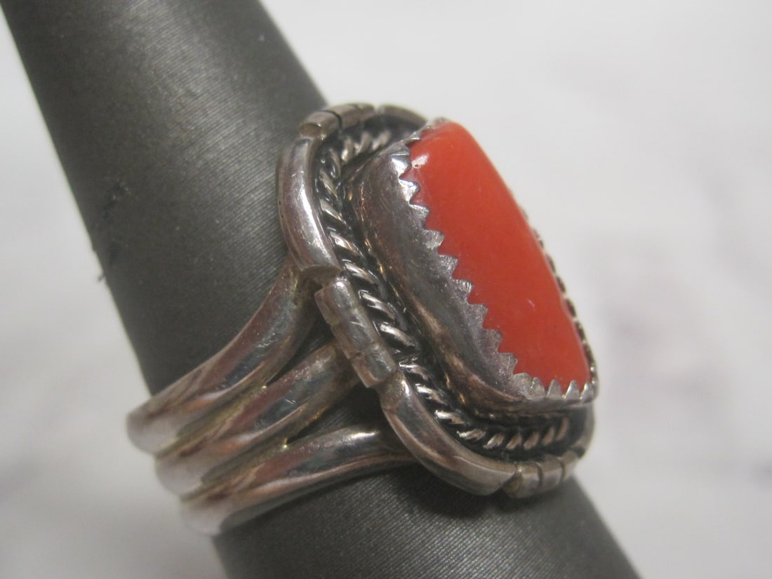 Sterling Silver Navajo Style Coral Ring - 3