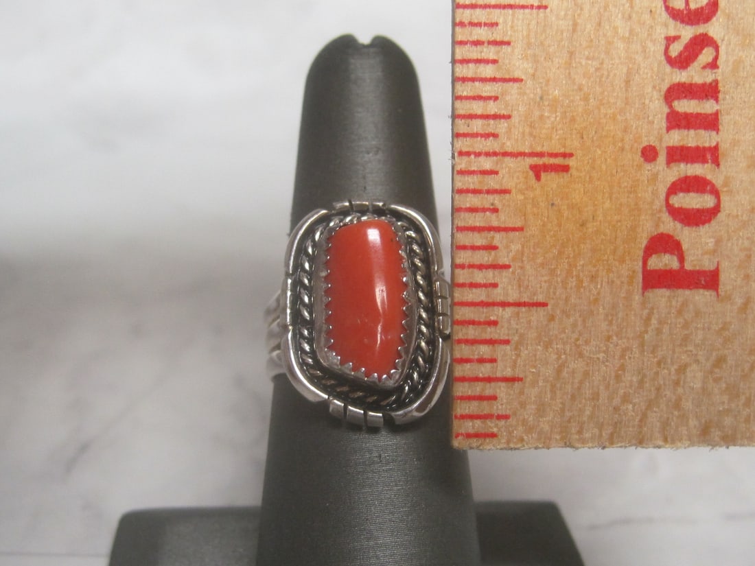 Sterling Silver Navajo Style Coral Ring - 4