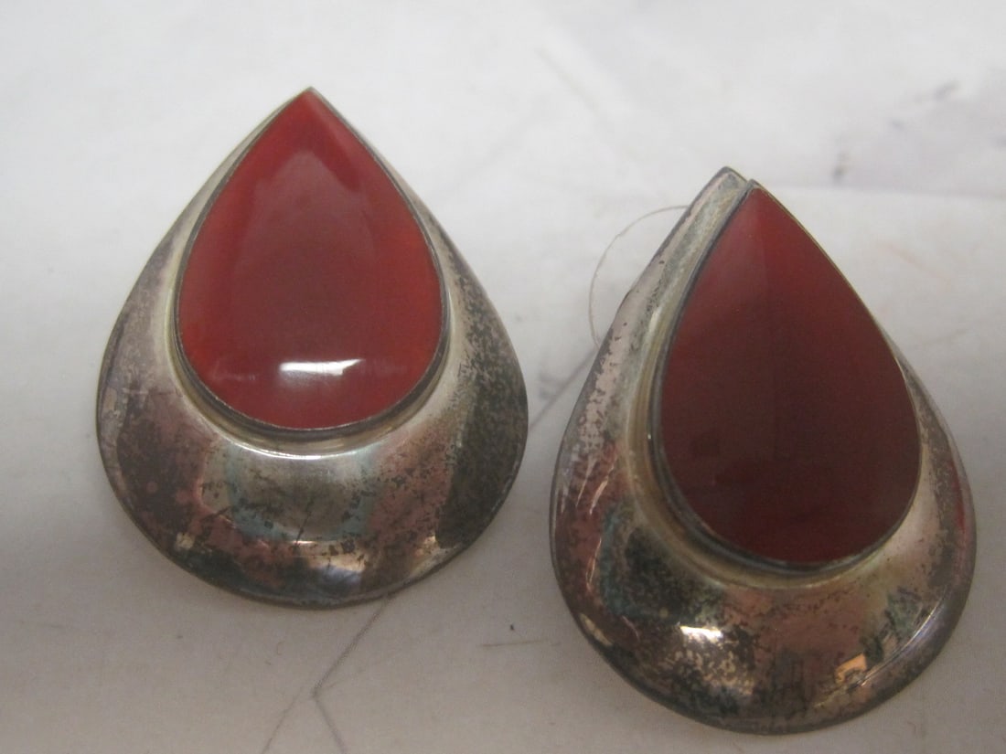 Sterling Silver Earrings with Carnelian Stones: Weighs 8 grams