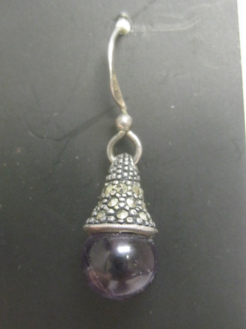 Sterling Silver Marcasite & Amethyst Earrings - 2