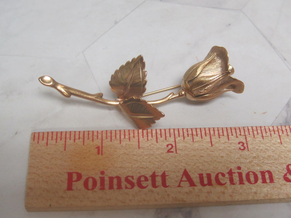 Vintage Goldtone Rose Brooch - 5