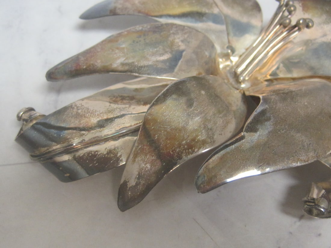 Sterling Silver Artisan Large Flower Brooch - 3