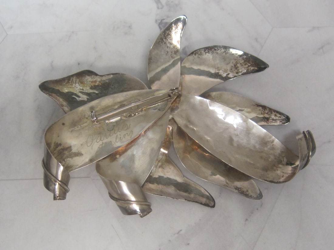 Sterling Silver Artisan Large Flower Brooch - 4