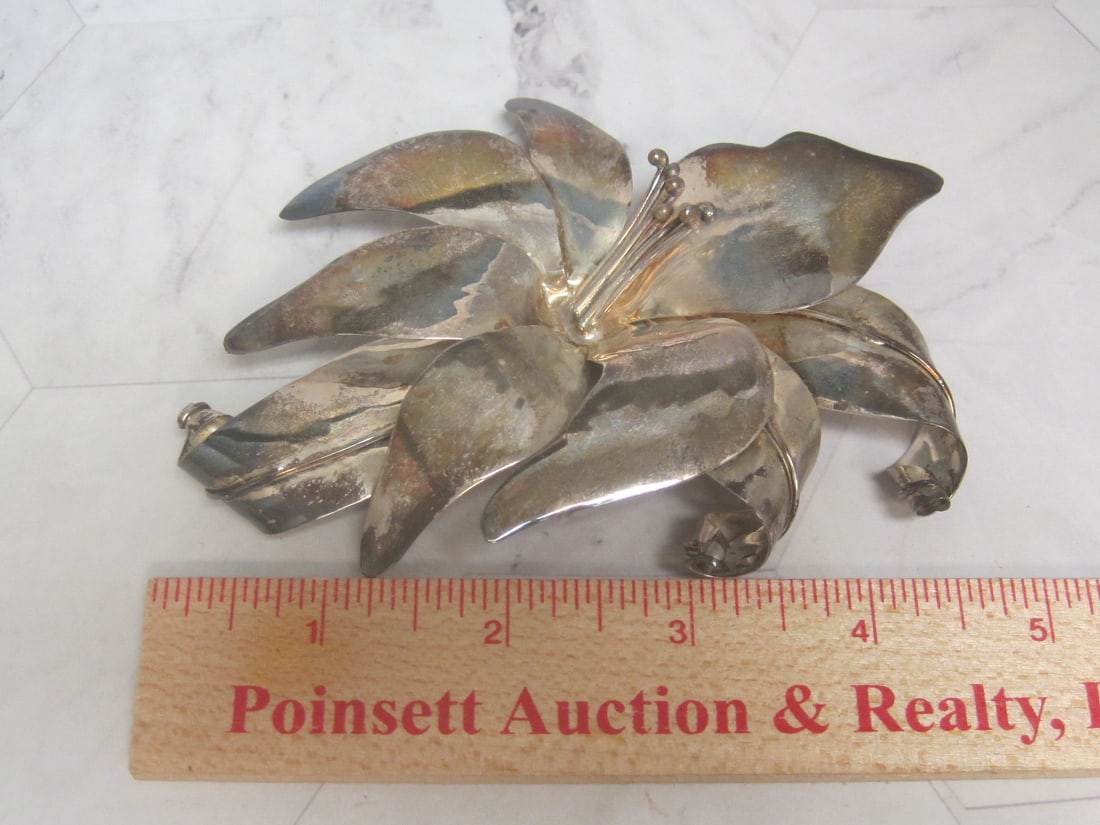 Sterling Silver Artisan Large Flower Brooch - 6