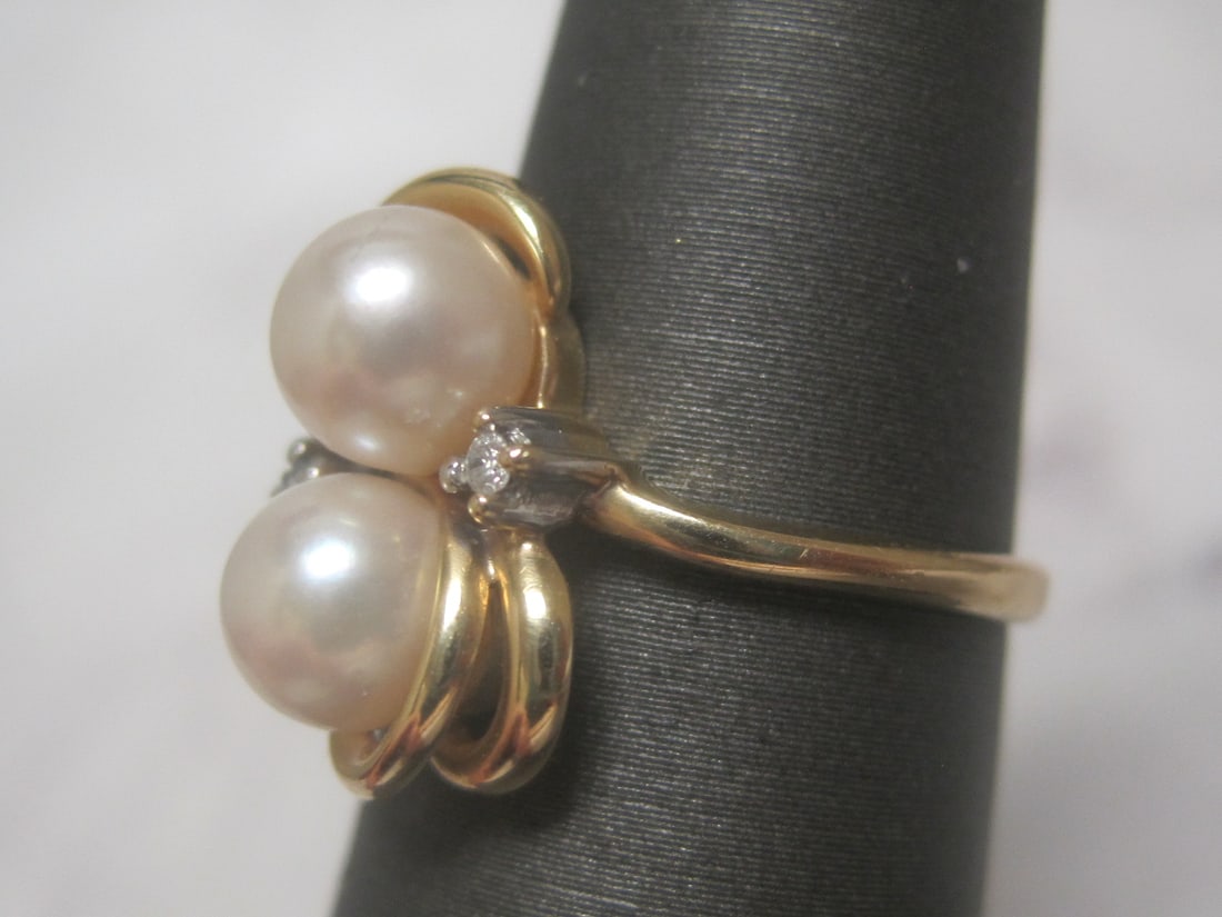 14k Gold Pearl & Diamond Ring - 2