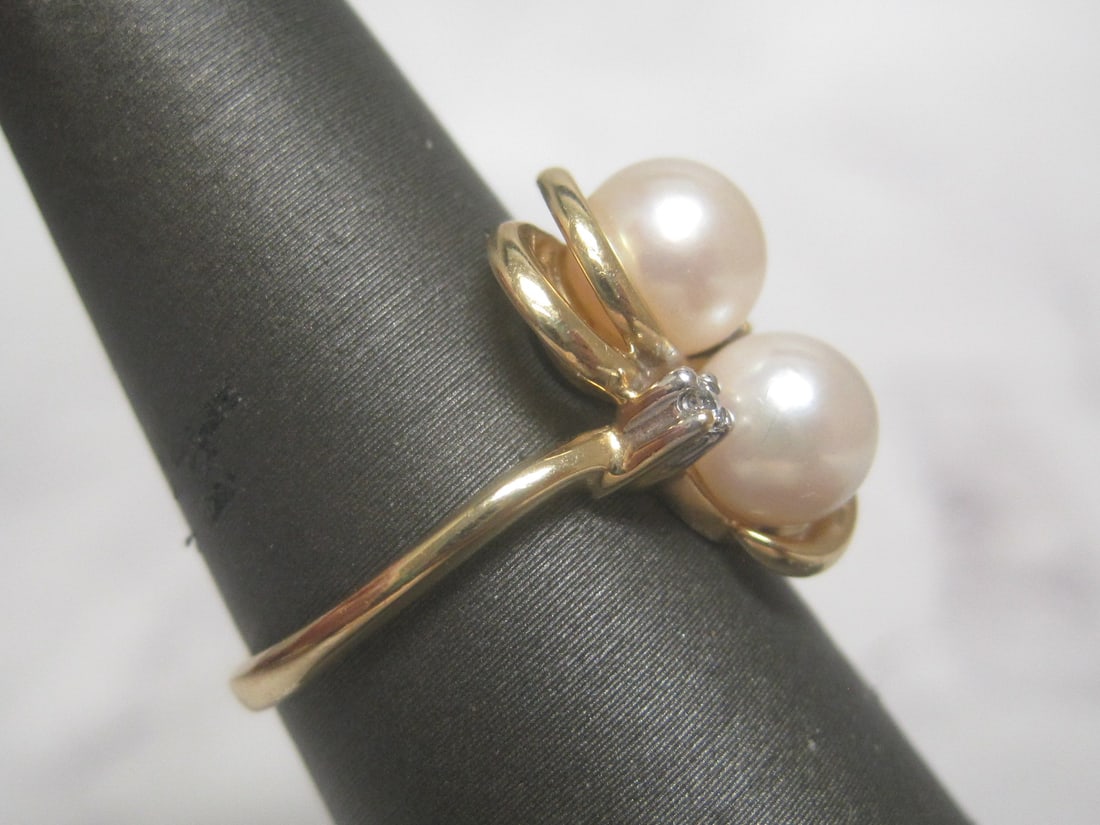 14k Gold Pearl & Diamond Ring - 3