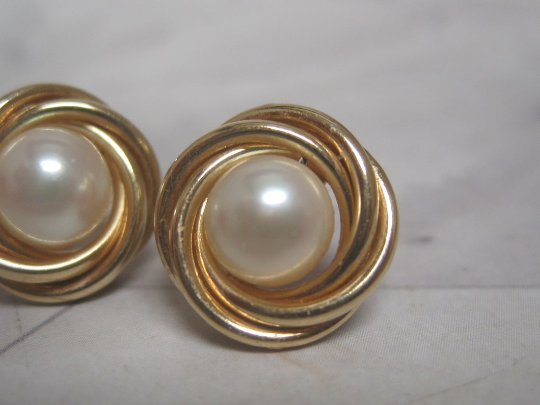 14k Gold Pearl Earrings - 2