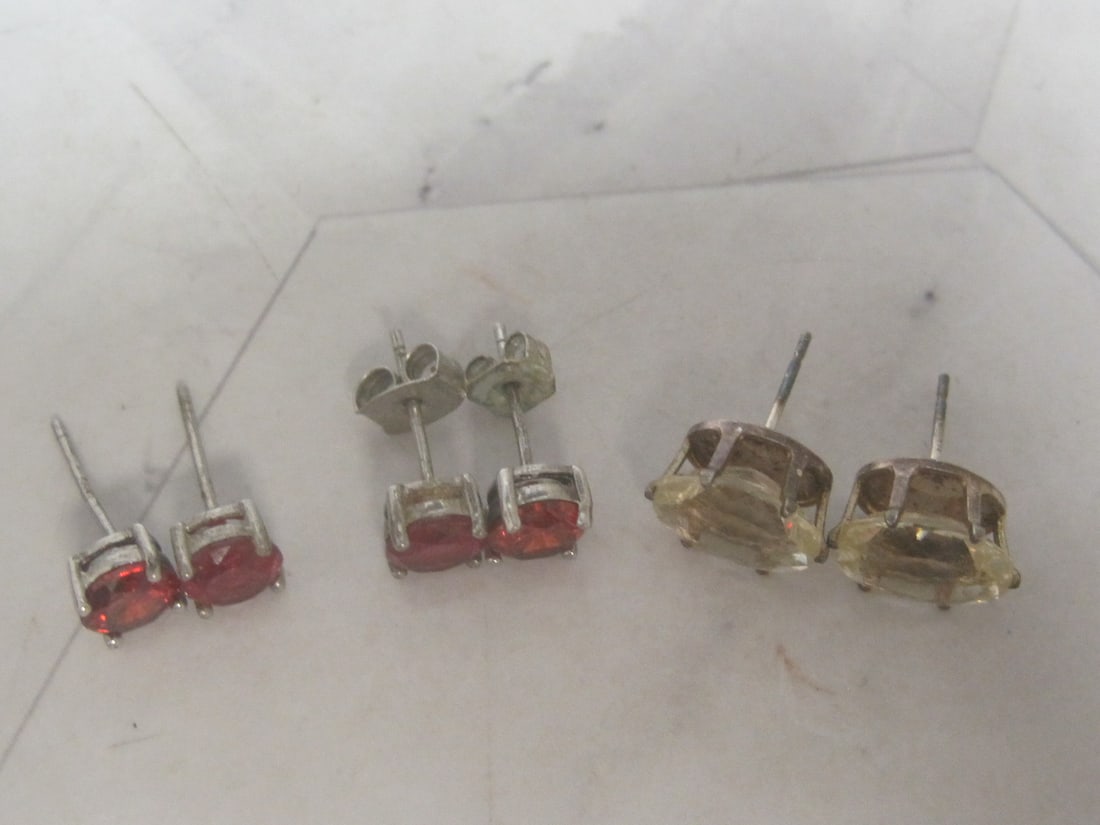 Lot of 3 Pairs of Sterling Silver Stud Earrings - 4