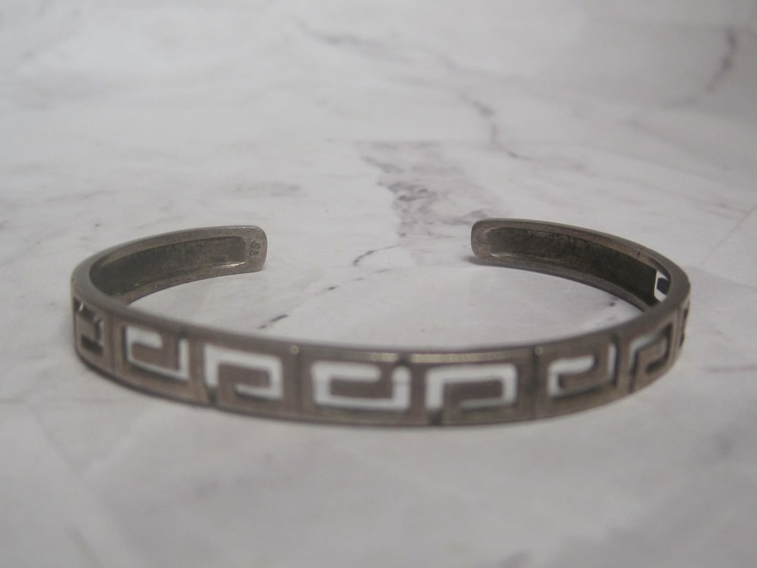Sterling Silver Greek Key Cuff Bracelet: Weighs 7.9 grams