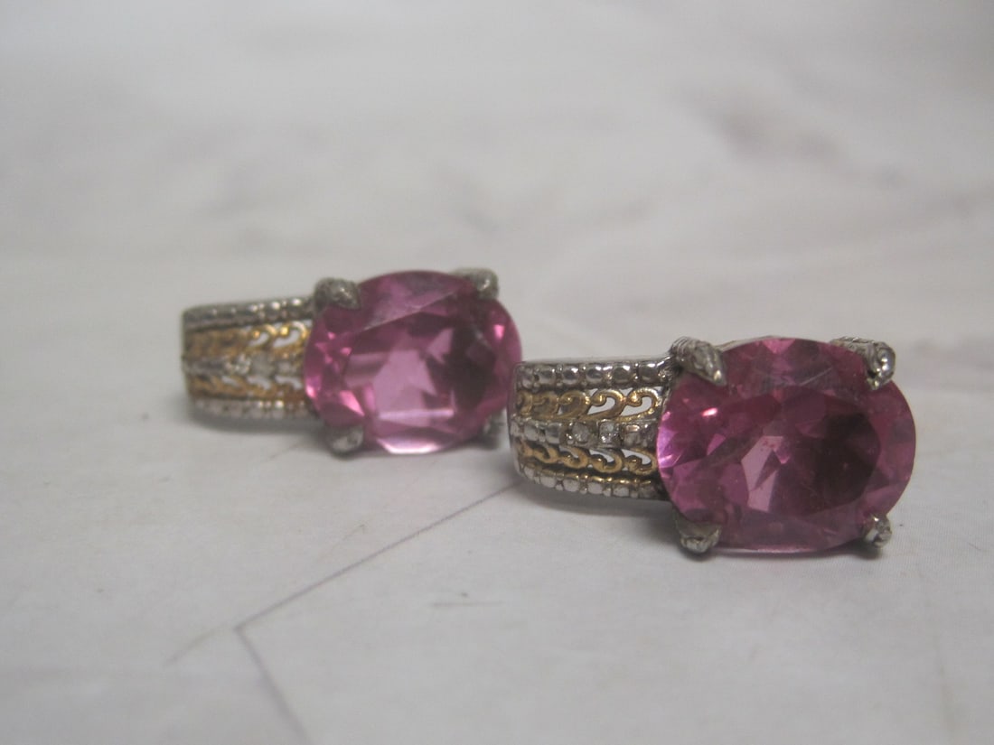 Sterling Silver & Gold Pink Sapphire Earrings: Weighs 5.9 grams