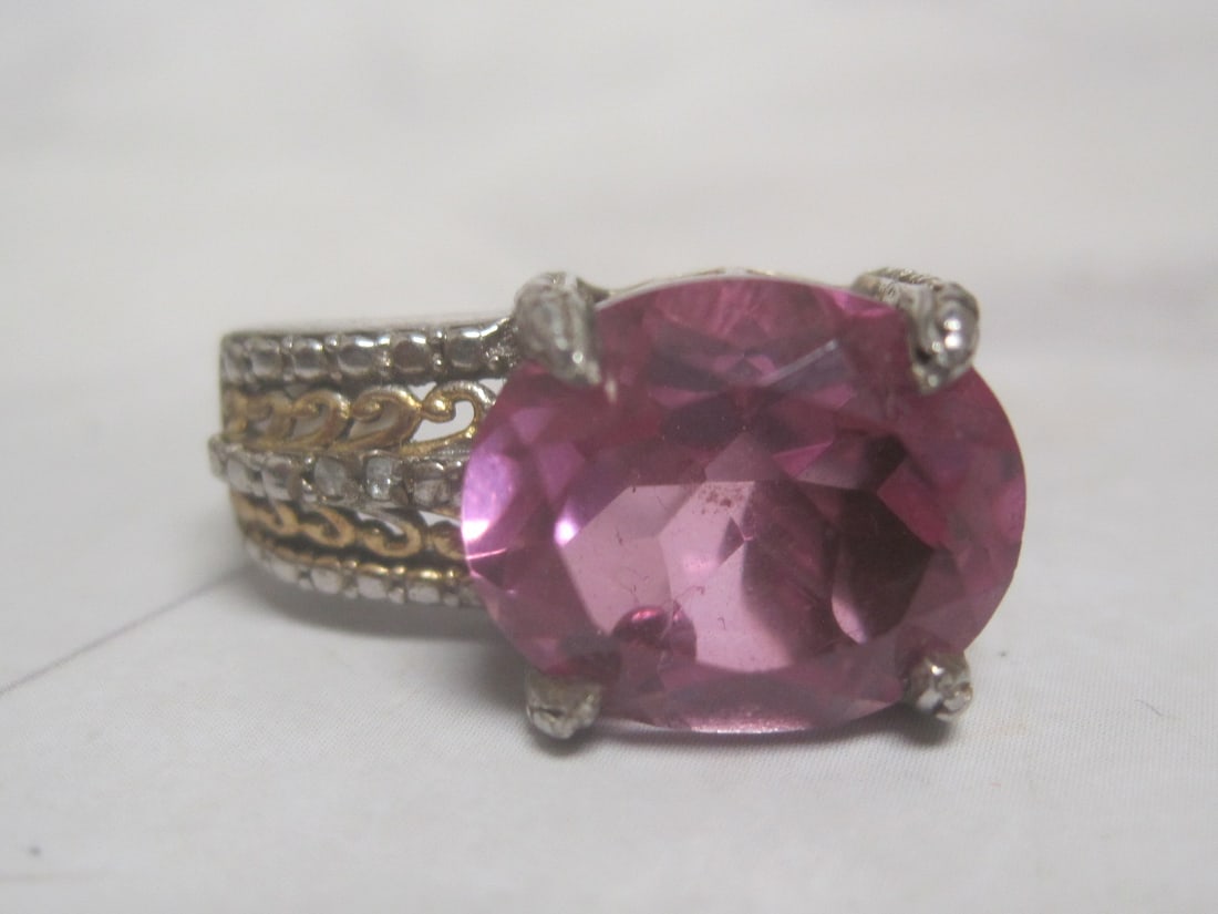 Sterling Silver & Gold Pink Sapphire Earrings - 2