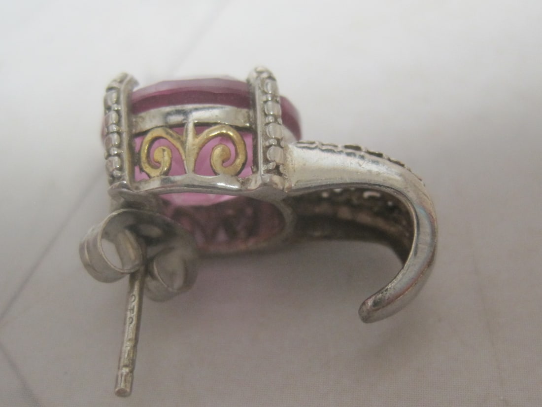 Sterling Silver & Gold Pink Sapphire Earrings - 3
