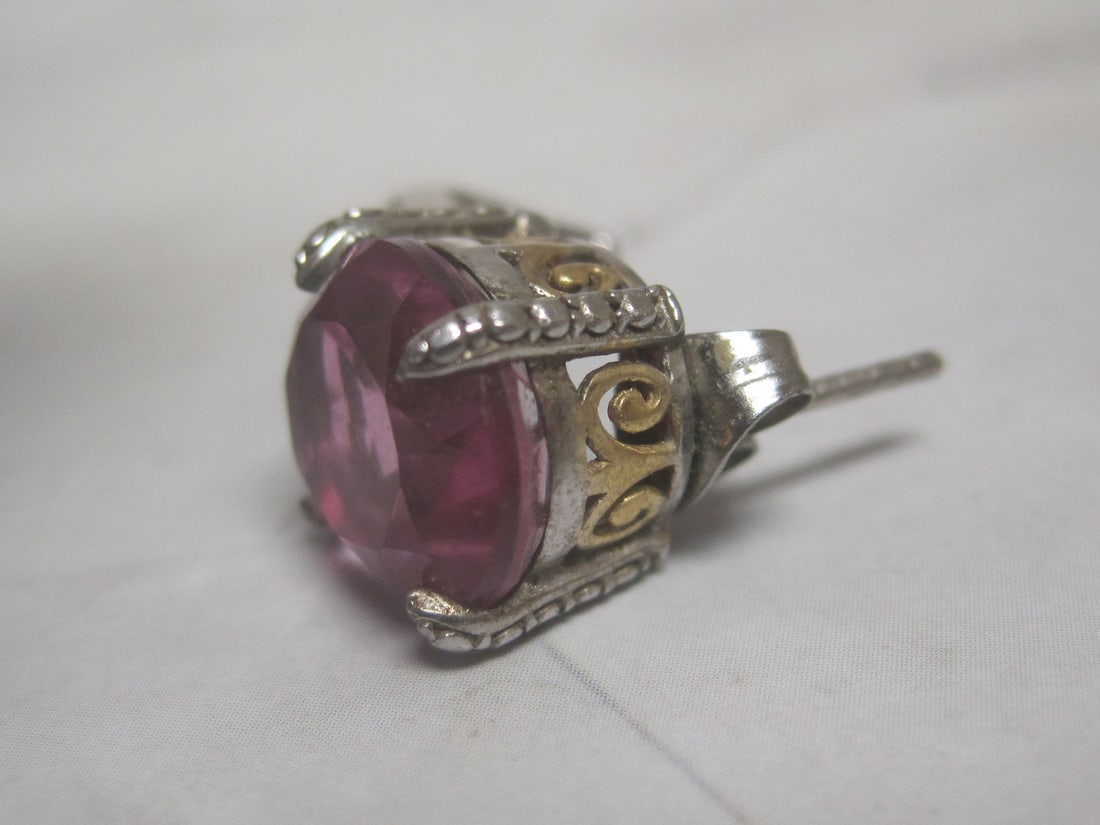 Sterling Silver & Gold Pink Sapphire Earrings - 4