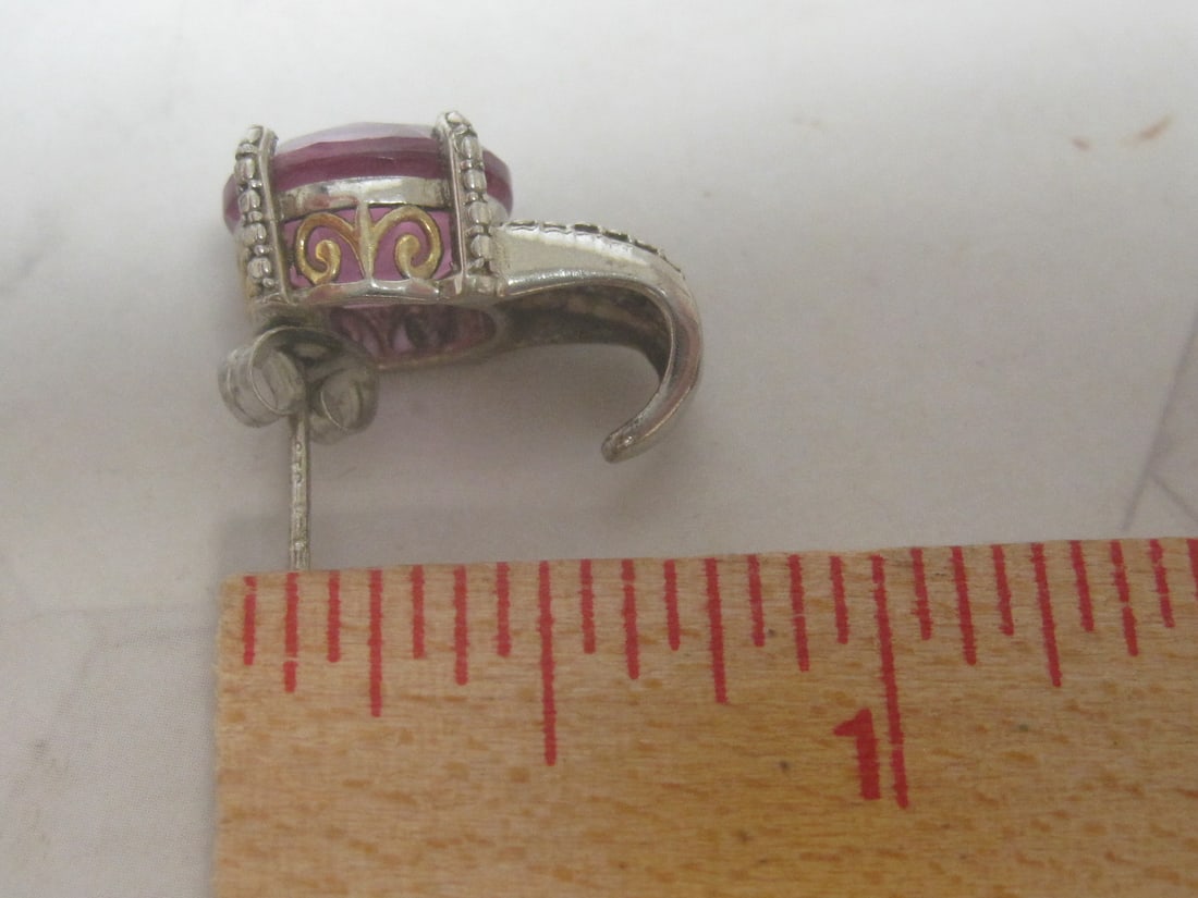Sterling Silver & Gold Pink Sapphire Earrings - 5