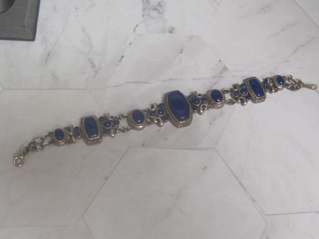 7" Sterling Silver Lapis Bracelet: Weighs 24.7 grams