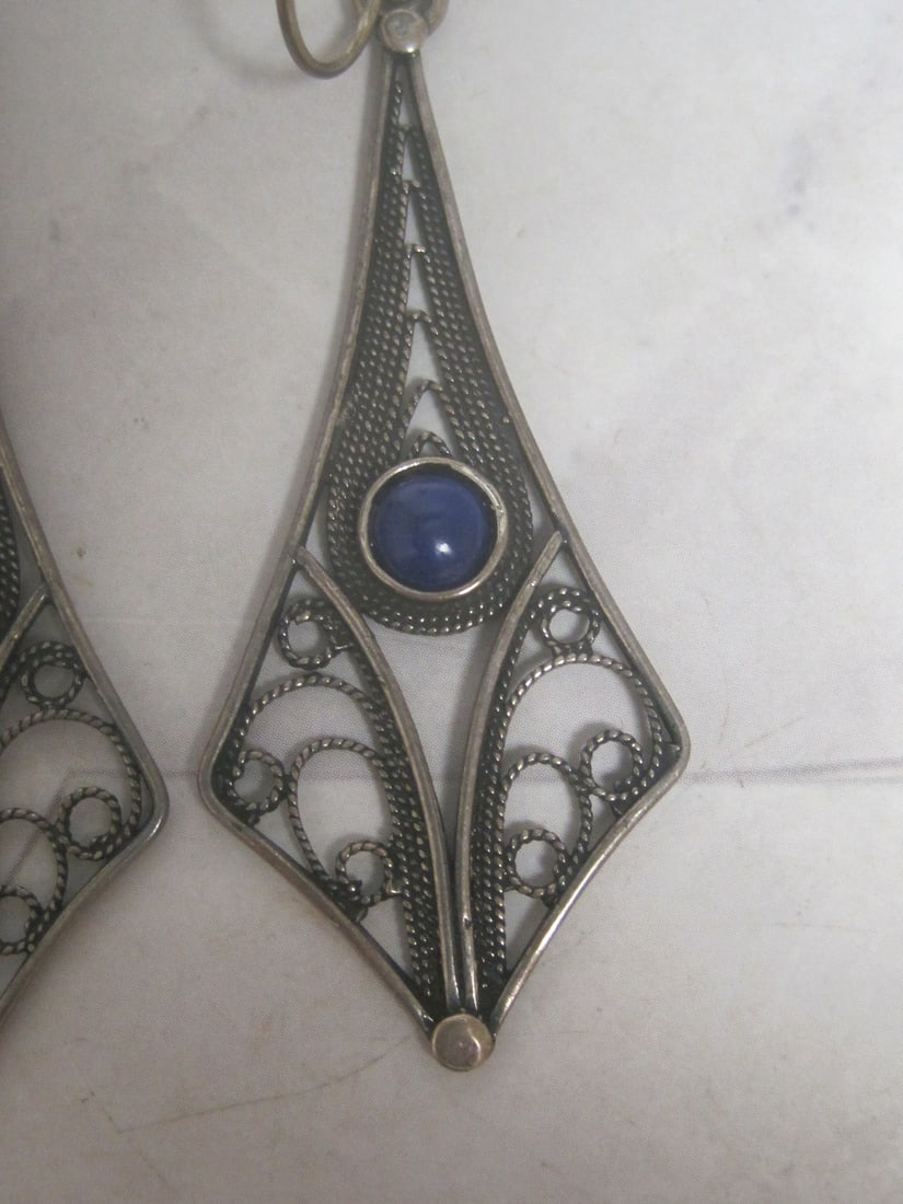 Sterling Silver Filigree Earrings with Lapis Stones - 2