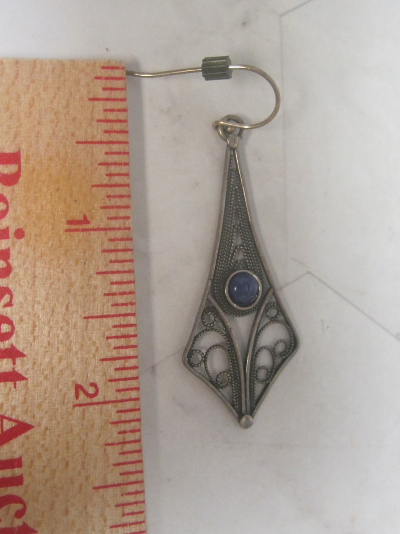 Sterling Silver Filigree Earrings with Lapis Stones - 3