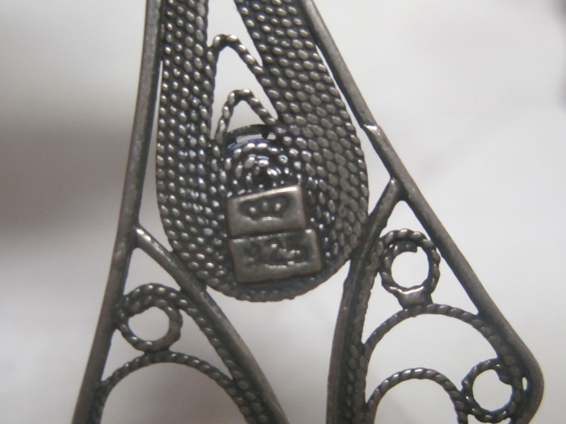 Sterling Silver Filigree Earrings with Lapis Stones - 4