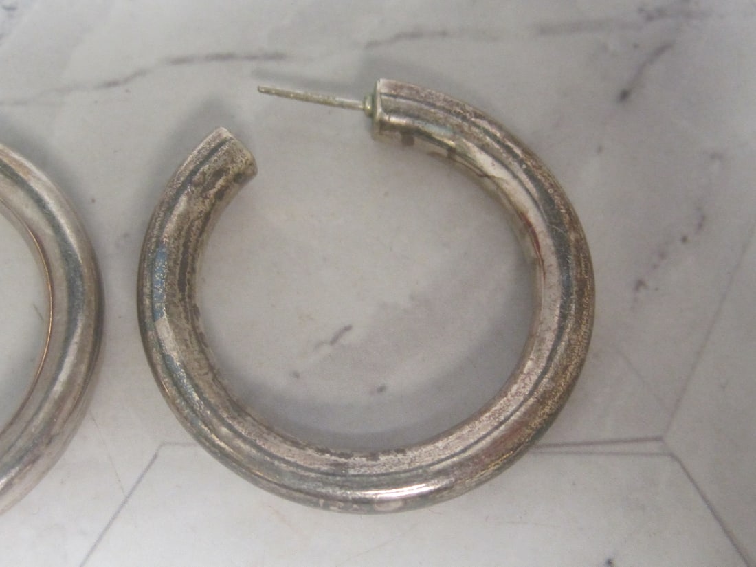 Sterling Silver Heavy Hoop Earrings - 2
