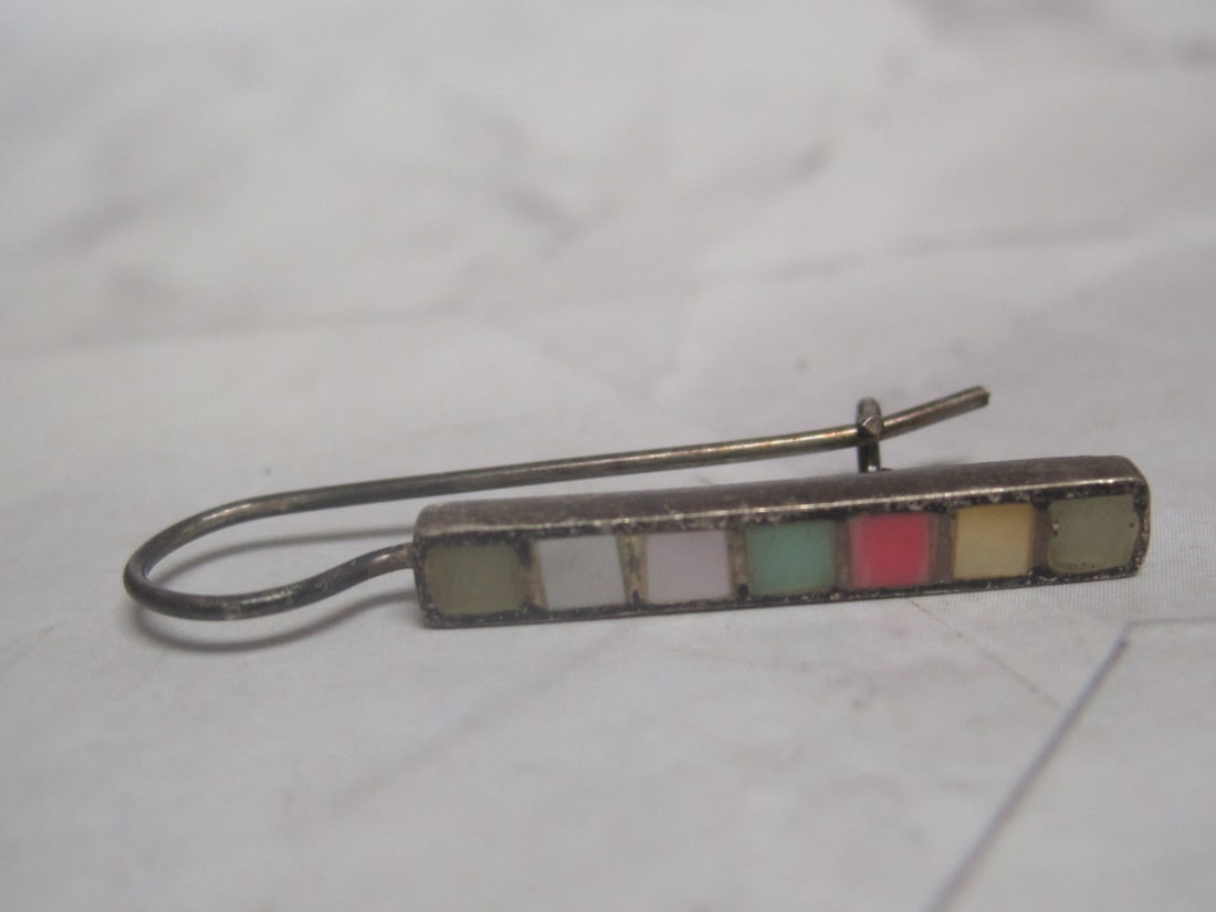 Sterling Silver Bar Earrings with Inlaid Square Stones - 3