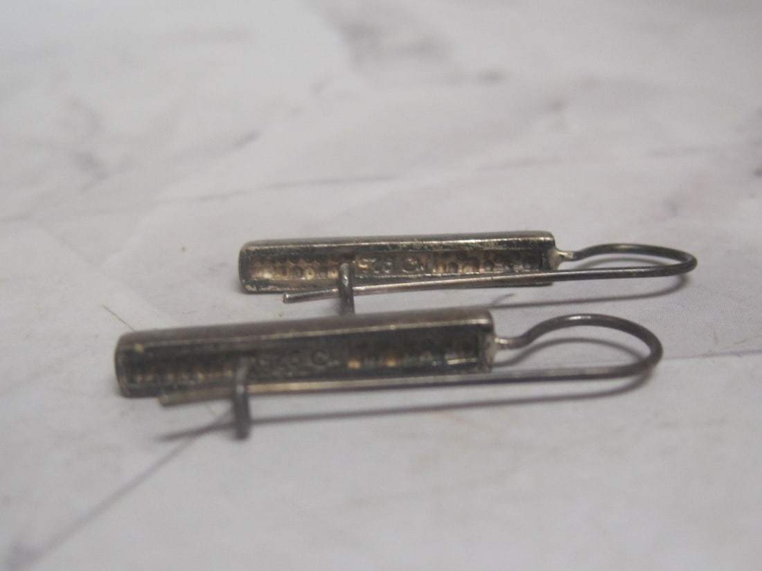 Sterling Silver Bar Earrings with Inlaid Square Stones - 4