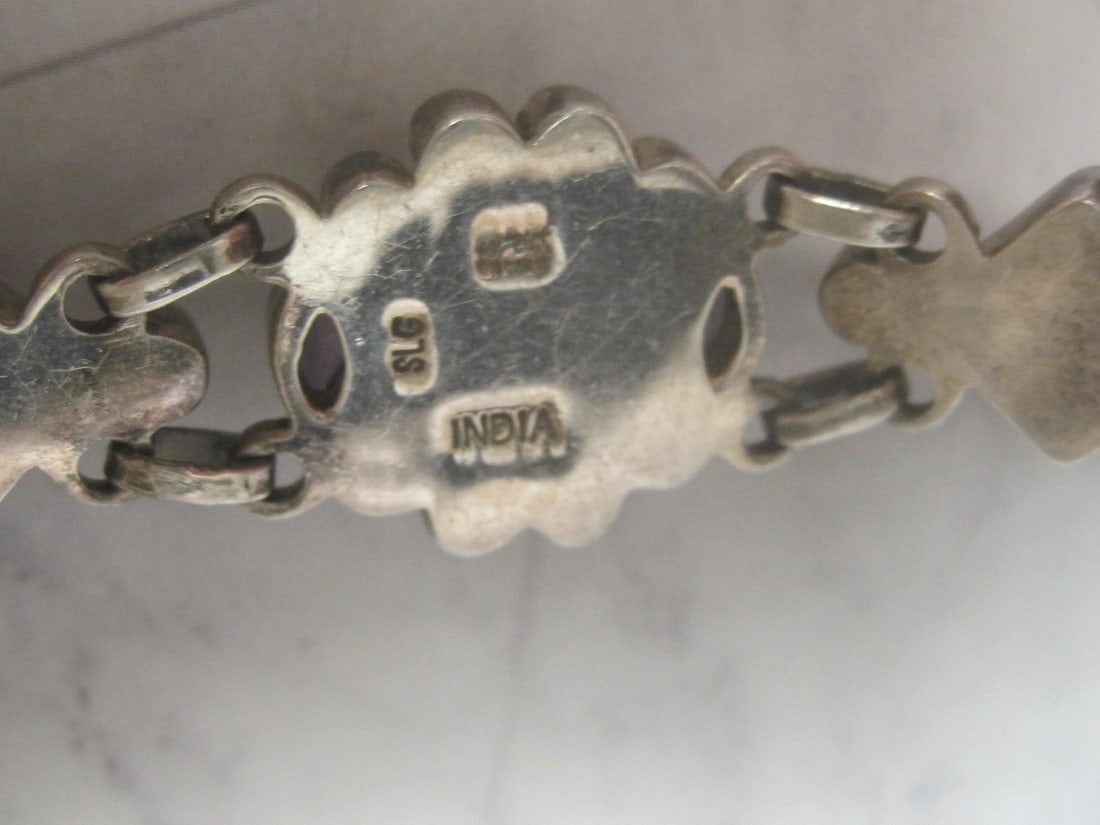7" Sterling Silver Bracelet with Moonstones, Pearls, & Amethyst Stones - 7