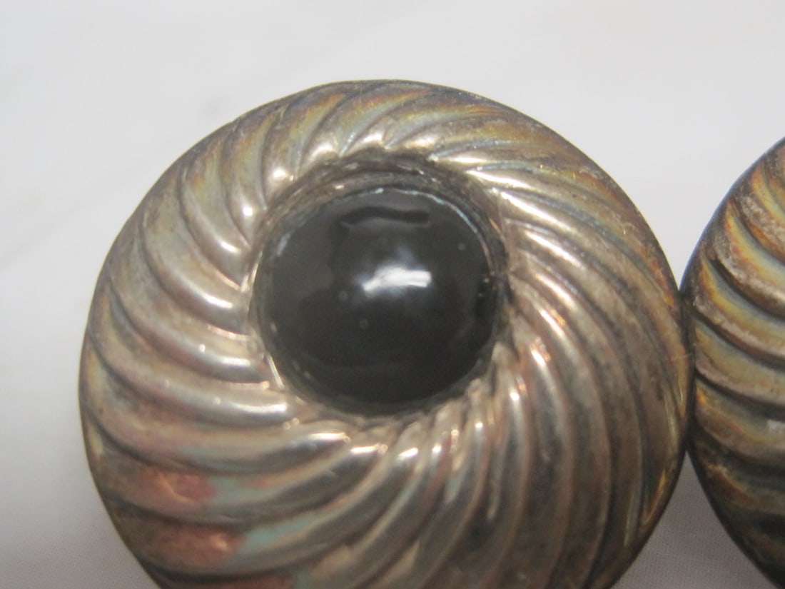 Sterling Silver Swirl Design Onyx Earrings - 2
