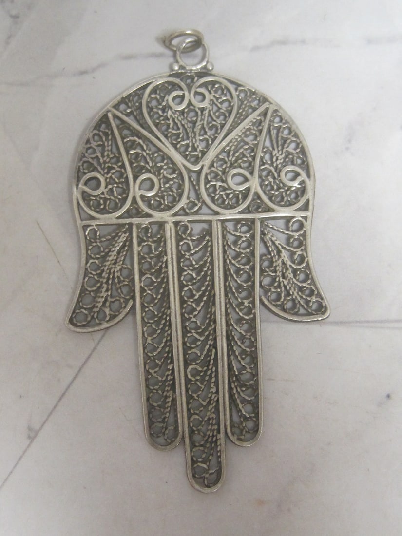 Sterling Silver Hamsa Hand of God Pendant from Israel: Weighs 7.8 grams