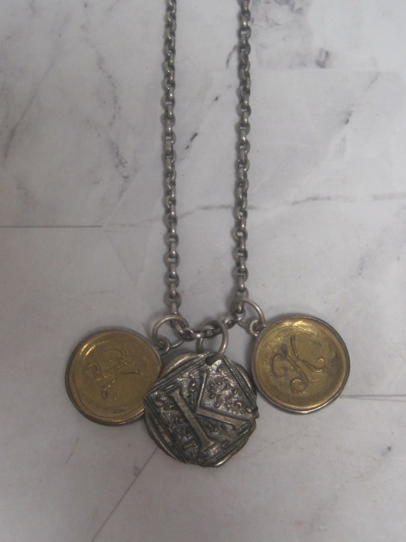 16" Sterling Silver Chain with 3 "K" Pendants: Weighs 23.5 grams, Signed WP