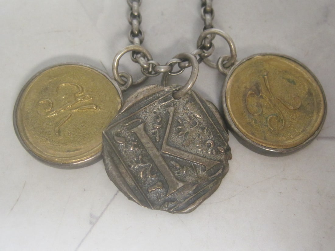 16" Sterling Silver Chain with 3 "K" Pendants - 2