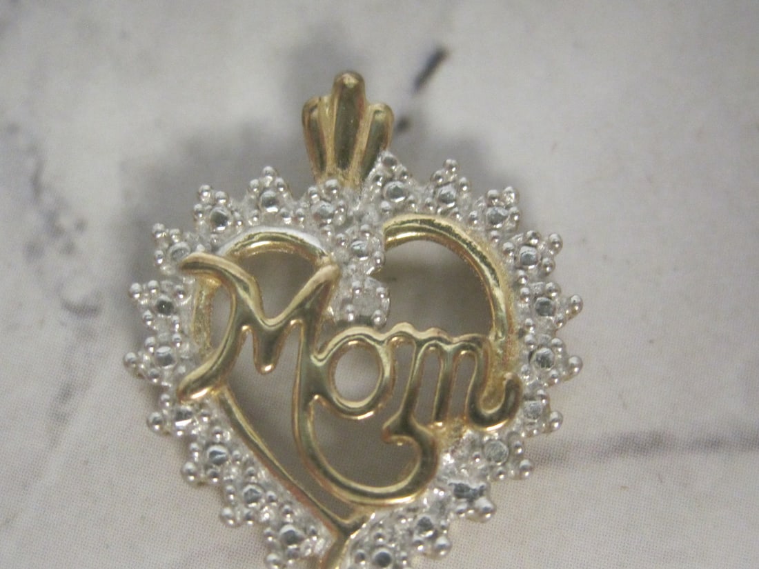 Sterling Silver Vermeil CZ Mom Heart Pendant - 2