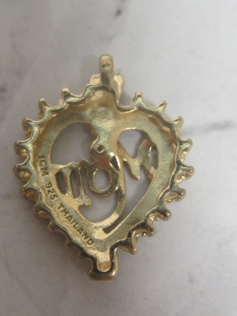 Sterling Silver Vermeil CZ Mom Heart Pendant - 3