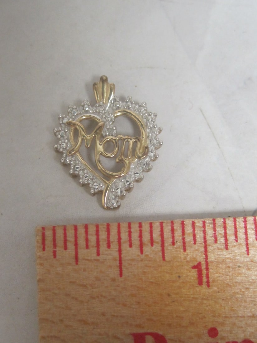Sterling Silver Vermeil CZ Mom Heart Pendant - 4