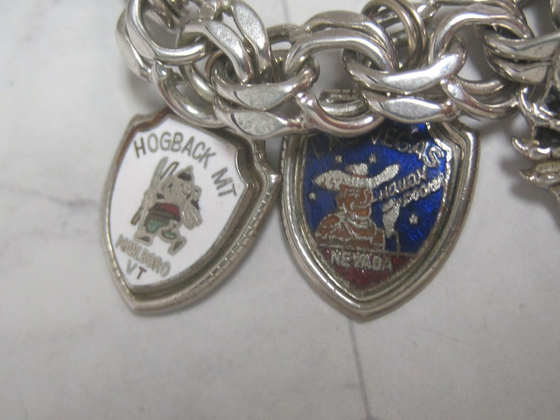 Vintage Monet Silvertone Charm Bracelet with 10 Sterling Silver Charms - 2